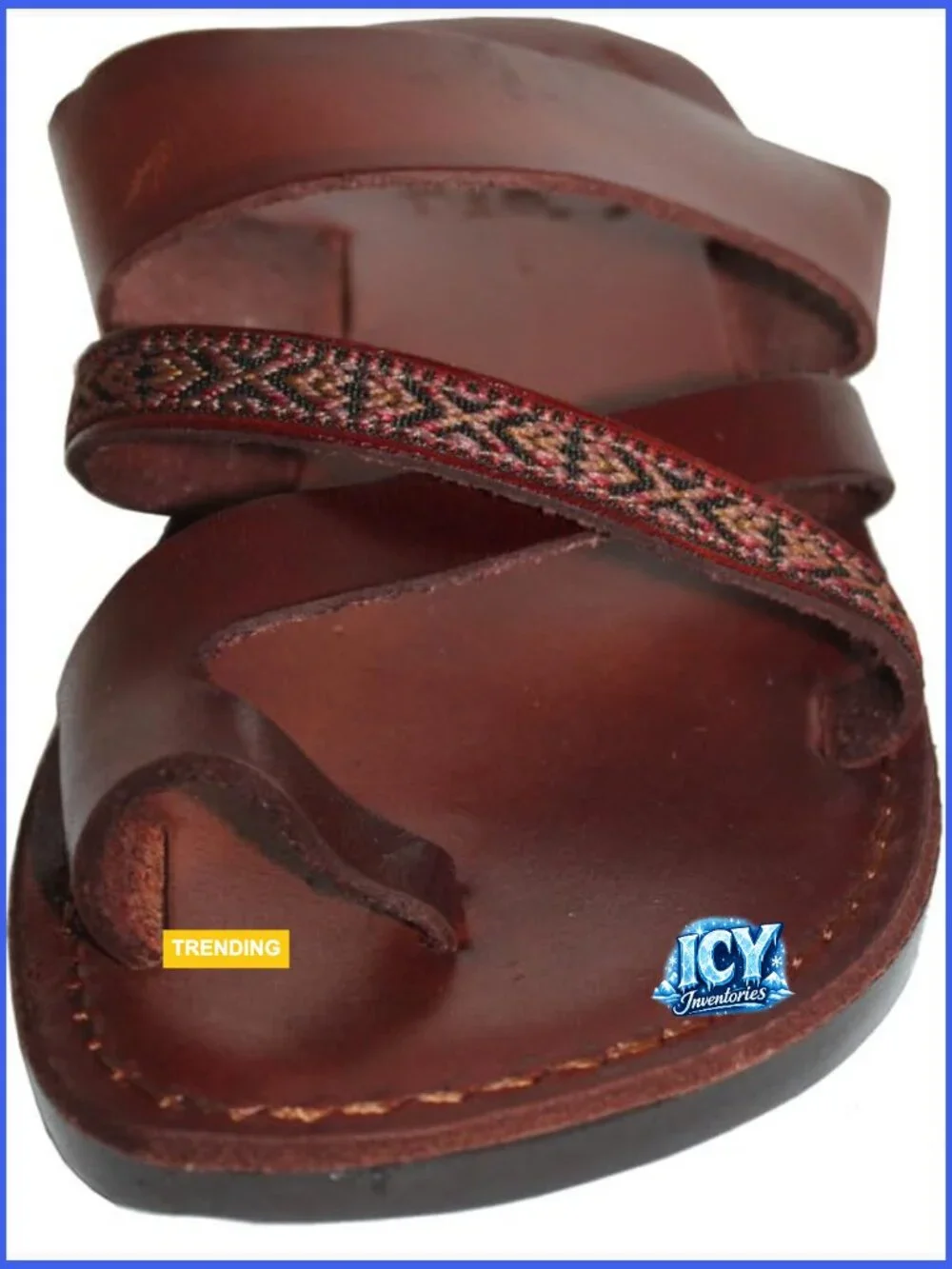 Biblical Leather Embroidered Slide Sandals Handmade in Jerusalem